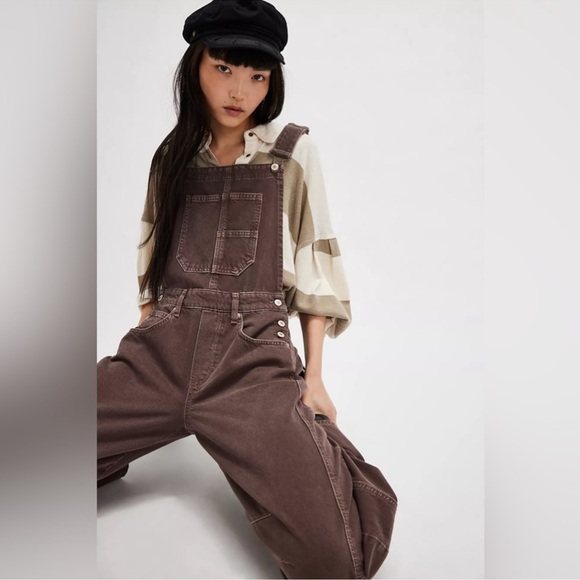 NWT Free people Good Luck Barrel Overalls jumpsuit Sz M - Picture 4 of 11